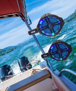 Pyle Waterproof Marine Wakeboard Tower Speakers - 8in Dual Subwoofer Speaker Set and 1”Tweeter,LED Lights and 260 Watt Power -2-way Boat Audio System with Mounting Bracket -1 Pair-PLMRWB85LEB (Black) 12 91o8PN63rOL