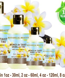 MONOI de TAHITI VANILLA TIKI OIL 100% Natural / 100% PURE BOTANICALS. 2 Fl.oz.- 60 ml. For Skin, Hair and Nail Care. 9 91oMh pqEDL