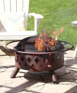 Sunnydaze Bronze Crossweave Wood-Burning Fire Pit - Includes Spark Screen, Fireplace Poker, and Round Cover - 30-Inch 30 in 13 91oPsMgG XL