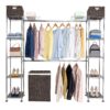 Seville Classics Closet Garment Organizer with Metal Hanging Rod Wardrobe Storage System, w/ Steel Shelves for Clothes, Shirts, Jackets, Coats, Blankets, Shoes, Steel, Expandable Rack