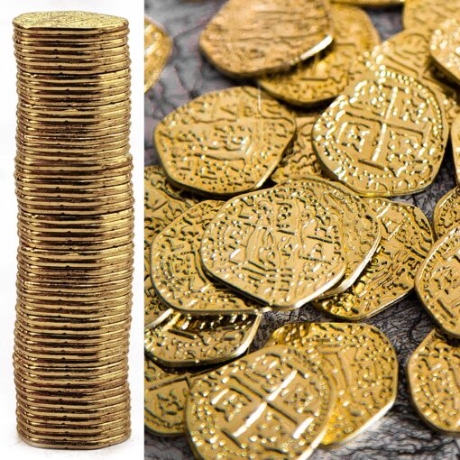 Beverly Oaks Metal Pirate Coins - Gold Spanish Doubloon Replicas - Fantasy Metal Coin Pirate Treasure (50-Coins-All Gold) 50-Coins (all gold)