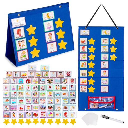 Large Kids Visual Schedule for Classroom & Home School - Morning Bedtime Routine Daily Calendar for Kids with 72 Activity & 10 Blank Cards - Wall Communication Chore Chart Responsibility Planner