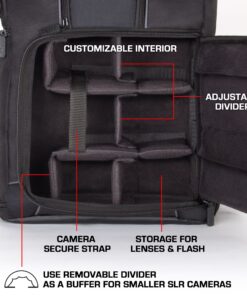 USA Gear DSLR Camera Backpack Case - 15.6 inch Laptop Compartment, Padded Custom Dividers, Tripod Holder, Rain Cover, Long-Lasting Durability and Storage Pockets - Compatible with Many DSLRs (Black) Black 41 91ovdPdi4vL