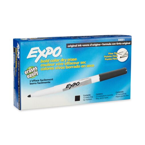 EXPO Dry Erase Markers, Fine Point, Black, 12-Count 12-Pack Standard Packaging