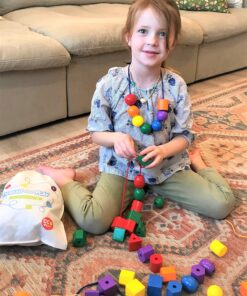 CC O Play Large Lacing Bead Set for Kids - 36 Jumbo Beads & 4 Threads for Toddlers - Montessori Educational Stringing Toy for Preschool Children - Bonus Bag & Ebook with Primary Resources 14 91pWHxYcAbL