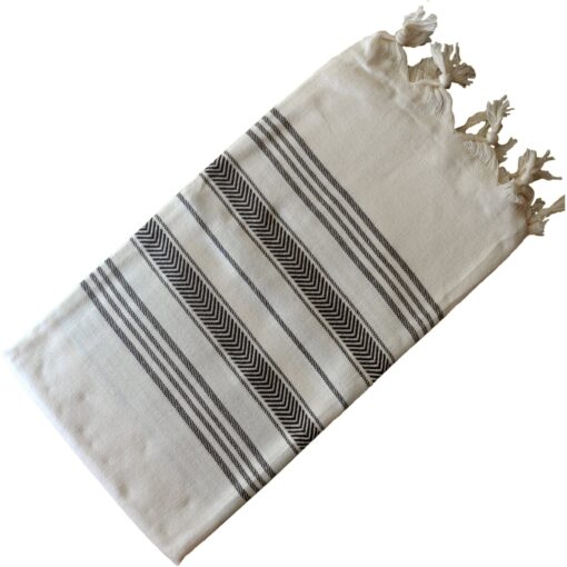 Dandelion - Ivory Basic Pattern - Naturally-Dyed Cotton Turkish Towel Peshtemal - 71x39 Inches - Brown