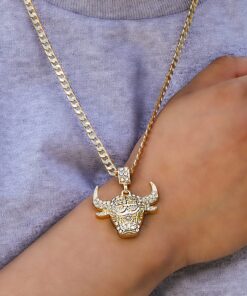 Mens Gold Tone Iced Out Bull Small Pendant with 5Mm 24", No Color, Size No Size 29 91pmti7fLL