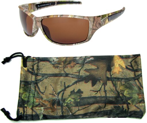 Hornz Polarized Sunglasses for Men Brown Forest Camouflage Durable Light Weight Brown Forest Camo Amber