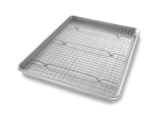 USA Pan Bakeware Half Sheet Baking Pan and Bakeable Nonstick and Cooling Rack Set, Metal Half Sheet Pan & Rack Set