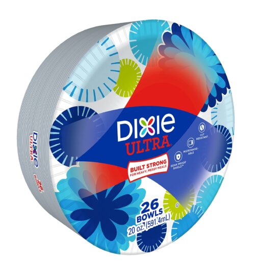 Dixie Ultra Disposable Paper Bowls, 20oz, Dinner or Lunch Size Printed Disposable Bowls, Packaging and Design May Vary, 26 Count (Pack of 6) White