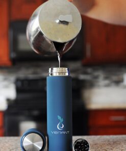 Vibrant All in ONE Travel Mug - Tea Infuser Bottle - Insulated HOT Coffee Thermos - Cold Fruit Infused Water Flask - Food Grade Leak Proof Tumbler Double Wall Stainless Steel 16.9 oz Blue 23 91qSbdjnruL