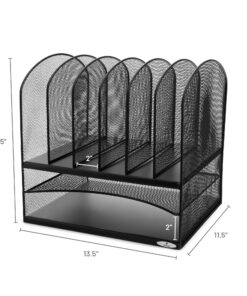 Safco, Onyx Desk Organizer with 6 Vertical & 2 Horizontal Trays , File Organizer for Home, Office, Classroom & More, Steel Mesh Construction 2 Tray 6 Sorter 30 91qT124eBRL