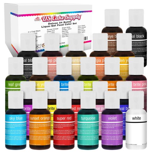 24 Color Cake Food Coloring Liqua-Gel Decorating Baking Primary & Secondary Colors Deluxe Set - U.S. Cake Supply 0.75 fl. oz. (20ml) Bottles - Made in the U.S.A.