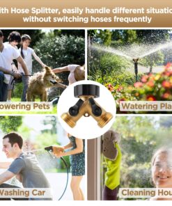 IPOW Solid Brass Body Backyard 2 Way Y Valve Garden Hose Connector Splitter Adapter + Extra 4 Rubber Hose Washers with Comfort Grip, 2 Pack Yellow + Black 17 91r3qlY6RAL 1