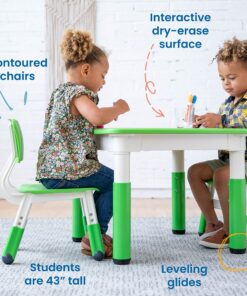 ECR4Kids Dry-Erase Square Activity Table with 2 Chairs, Adjustable, Kids Furniture, Grassy Green, 3-Piece Table&Chairs 15 91rLCBpxHyL