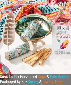Smudge Kit - White Sage, Palo Santo, Abalone Shell, Smudging Feather for Healing, Purifying, Meditating & Incense (Essentials Plus) 25 91rs04vFCdL