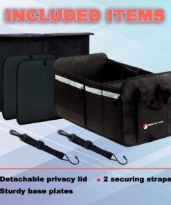 Higher Gear Trunk Storage Organizer for Car, SUV, Truck - Preferred Trunk Organizers for Car Organization, Trunk Organizer with 4 Compartments, 10 Pockets, Tie-Down Straps, Detachable Lid (Gray) Gray 28 91rwOvTOC9L