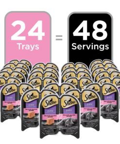 Sheba Wet Food PERFECT PORTIONS Paté Adult Wet Cat Food Trays (24 Count, 48 Servings), Delicate Salmon Entrée, Easy Peel Twin-Pack Trays , 1.32 Ounce (Pack of 48) 1.32 Ounce (Pack of 48) 23 91s1 p5c7L