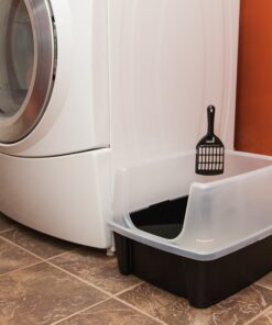 IRIS USA Open-Top Cat Litter Box with Shield and Scoop, Black Regular 31 91s8JIuqQ8L