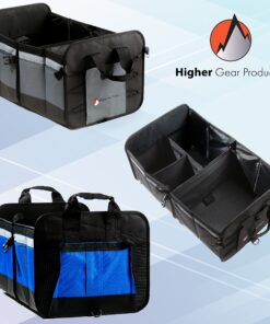 Higher Gear Trunk Storage Organizer for Car, SUV, Truck - Preferred Trunk Organizers for Car Organization, Trunk Organizer with 4 Compartments, 10 Pockets, Tie-Down Straps, Detachable Lid (Gray) Gray 27 91sCSm5jcRL