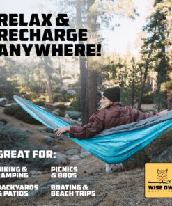 Wise Owl Outfitters Camping Hammock - Camping Essentials, Portable Hammock w/Tree Straps, Single or Double Hammock for Outside, Hiking, and Travel Blue & Grey Medium 30 91sHYB5oXJL 2