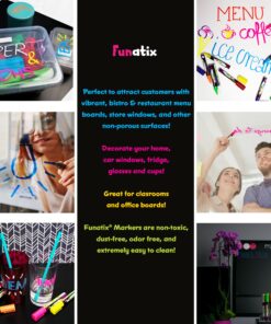 Liquid Chalk Board Window Markers - 8 Pack Erasable Pens Great for Chalkboards - Non Toxic Safe & Easy to Use Neon Bright & Vibrant Colors for All Ages Funatix 22 91sLEDeyKL