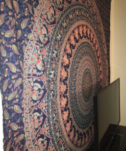 Popular Handicrafts Tapestry Wall Hanging Hippie Mandala Bohemian Hippy Psychedelic Design Indian Magical Thinking Tapestries Bedspread 84x90 Inches,(215x230cm) Navy Blue Full (215cms x 230cms) Neavy Blue 41 91sNU a1hXL