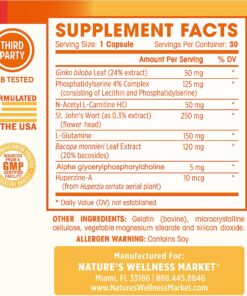 Natures Wellness Brain Booster | Natural Cognitive Enhancer for Increased Focus, Memory and Mental Clarity | Nootropics Brain Supplement | DMAE, Rhodiola Rosea Extract, Bacopa Monnieri, Ginkgo Biloba 17 91syPBg2pSL