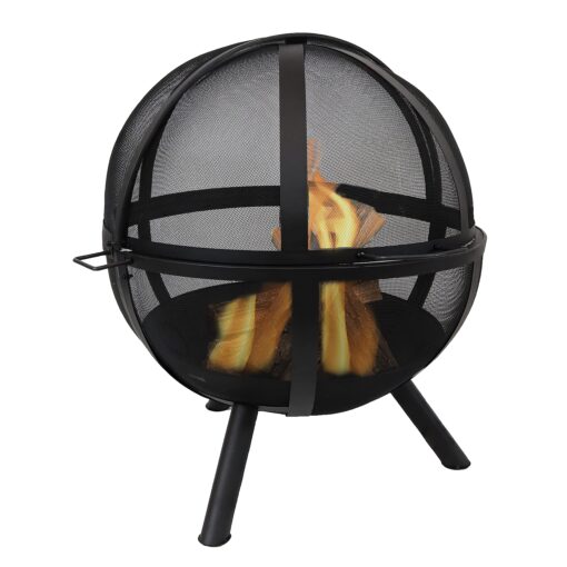 Sunnydaze Flaming Ball 30-Inch Wood-Burning Steel Fire Pit with Protective 200D PVC Cover and 16-Inch L Poker - Black