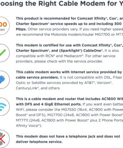 Alternative view of MOTOROLA MG7540 16x4 Cable Modem Plus AC1600 Dual Band Wi-Fi Gigabit Router with DFS, 686 Mbps Maximum DOCSIS 3.0 - Approved by Comcast Xfinity, Cox, Charter Spectrum, More