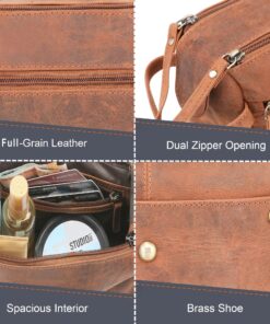 RUSTIC TOWN Buffalo Leather Toiletry Bag : Vintage Travel Shaving & Dopp Kit : for Toiletries, Cosmetics & More : Spacious Interior & Waterproof Lining : Compact, Fits Easily in Luggage Brown 25 91t4vwPjrRL 1