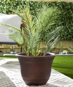 The HC Companies 16 Inch Sierra Round Self Watering Planter - Weather Resistant Plastic Resin Flower Garden Plant Pot Container, Rustic Redstone 16" 14 91t51AR2alL