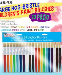 Alternative view of U.S. Art Supply 20-Piece Large Round and Flat Children's Hog Bristle Tempera Paint Brush Set - Fun Kid's Party, School, Student, Class Craft Painting - Beginners Starter Artist Painting Brush Kit Assorted Hog Bristle