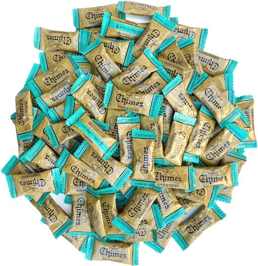 CHIMES PEPPERMINT Ginger Chews (1-Pound 1 LB BAG) Premium Natural Chewy Ginger Candy — 16 OZ Individually Wrapped Ginger Chew Candy 1 Pound (Pack of 1)