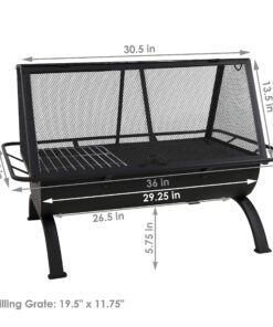 Sunnydaze 36-Inch Northland Outdoor Rectangular Fire Pit with Cooking Grill, Poker, and Spark Screen - Black Finish 27 91tQtFrcheL