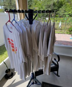 Household Essentials 5009-1 Collapsible Portable Indoor Tripod Clothes Drying Rack for Hanging Laundry | Silver and Blue Medium 46 91tVipuebNL