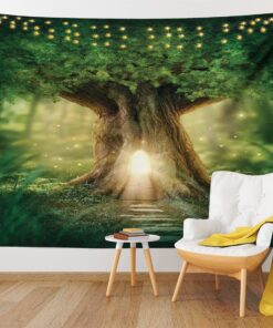Ambesonne Tree Tapestry, Tree of Life Themed Arrangement with Thirving Jungle Spring Season, Wall Hanging for Bedroom Living Room Dorm Decor, 40" X 60", Brown Yellow Satin 40" Width X 60" Length 23 91tXvJJsZCL