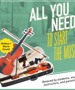 Alternative view of ﻿Mendini By Cecilio Violin For Kids & Adults - 4/4 MV Natural Varnish Finish Violins, Student or Beginners Kit w/Case, Bow, Extra Strings, Tuner, Lesson Book - Stringed Musical Instruments 4/4 (Full Size)