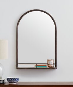 Amazon Brand – Stone & Beam Modern Round Arc Iron Hanging Wall Mirror With Shelf, 30 Inch Height, Dark Bronze 27 91tdrKS6yyL