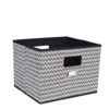 Household Essentials Deluxe Fabric Storage Bin with Handles, Reinforced Chipboard Frame, Patterned Cotton Fabric, PP Non-Woven Liner, Foldable, Fashionable and Functional, Black Chevron Single Unit 30 91tiidvFlmL