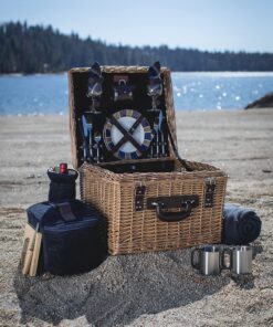 PICNIC TIME Romantic Canterbury Deluxe Wicker Picnic Basket Set for 2, with Blanket and Soft Cooler, One Size, Navy with Plaid 38 91ttS4Tku9L