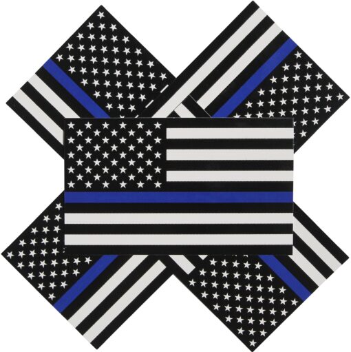 Thin Blue Line Flag Decals - 3x5 in. Black White and Blue American Flag Stickers for Cars and Trucks - in Support of Police and Law Enforcement Officers (5-Pack) 5-pack