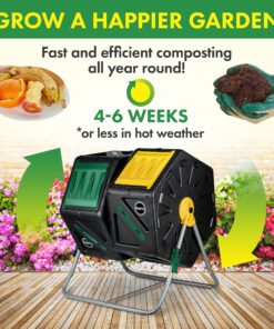 Dual Chamber Compost Tumbler – Easy-Turn, Fast-Working System – All-Season, Heavy-Duty, High Volume Composter with 2 Sliding Doors - (2 – 18.5gallon /70 Liter) 23 91u LR33juL