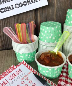 Mini Taster Spoons - Clear Plastic - Blue, Pink, Green, Yellow, Orange - 150 Pack by Outside the Box Papers 13 91uH4GVLFKL