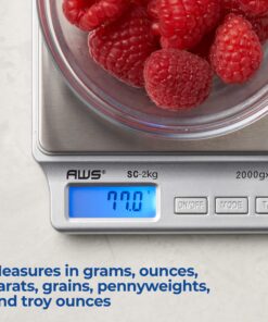 SC Series Precision Digital Kitchen Weight Scale, Food Measuring Scale, 2kg x 0.1g (Silver), AMW-SC-2KG - American WEIGH Scale 19 91uKpAI6akL