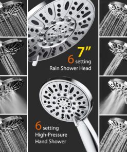 AquaDance 7" Premium High Pressure 3-Way Rainfall Combo for The Best of Both Worlds - Enjoy Luxurious Rain Showerhead and 6-Setting Hand Held Shower Separately or Together - Chrome Finish - 3328 2.5 Gallons Per Minute 20 91uXWarX83L