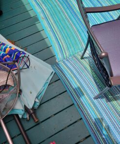 Fab Habitat Outdoor Rug - Waterproof, Fade Resistant, Crease-Free - Premium Recycled Plastic - Striped - Large Patio, Deck, Sunroom, Camping, RV - Cancun - Turquoise & Moss Green - 6 x 9 ft 6' x 9' Rectangular 38 91ublIZYMNL 1