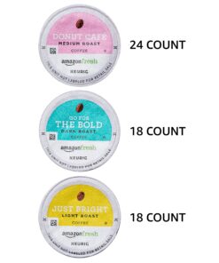 AmazonFresh 60 Ct. Coffee Variety Pack, 3 Flavors, Keurig K-Cup Brewer Compatible Donut Cafe/The Bold/Just Bright 60 Count (Pack of 1) 10 91v4nSiMz4L