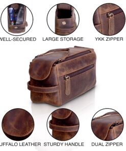 KOMALC Premium Buffalo Leather Unisex Toiletry Bag Travel Dopp Kit Distressed Tan 40 91vAUiDtduL