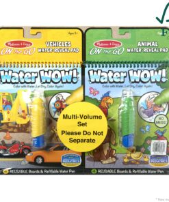 Melissa & Doug On the Go Water Wow! Reusable Water-Reveal Activity Pads, 2-pk, Vehicles, Animals - Party Favors, Stocking Stuffers, Travel Toys For Toddlers, Mess Free Coloring Books For Kids Ages 3+ Bundle: Vehicles, Animals 33 91vEWg36FuL 2